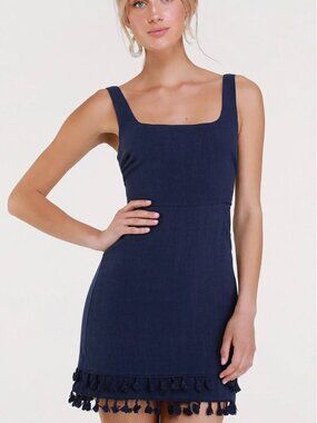 Lulus Feel the Sunshine Navy Blue Tassel Mini Dress — Size XS | Like New
